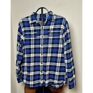 Orvis men’s Medium thick flannel blue & white jacket shirt shacket. Pockets.